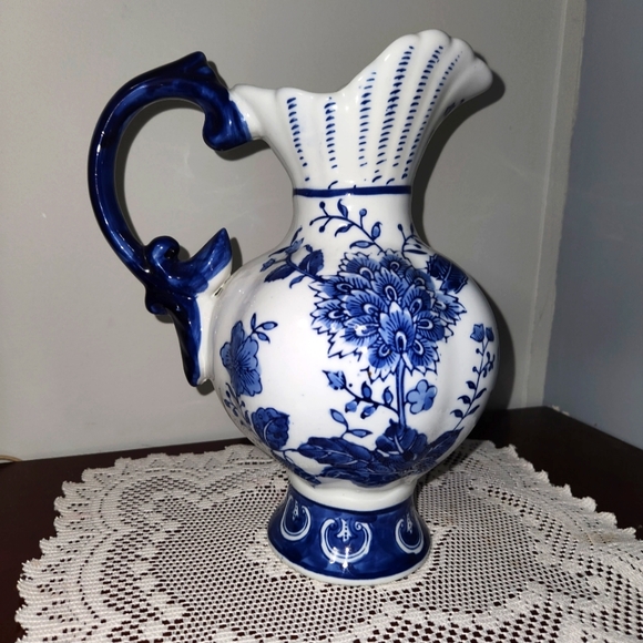 Source Unknown Other - Vintage Blue and White Floral Petit Vase Pitcher